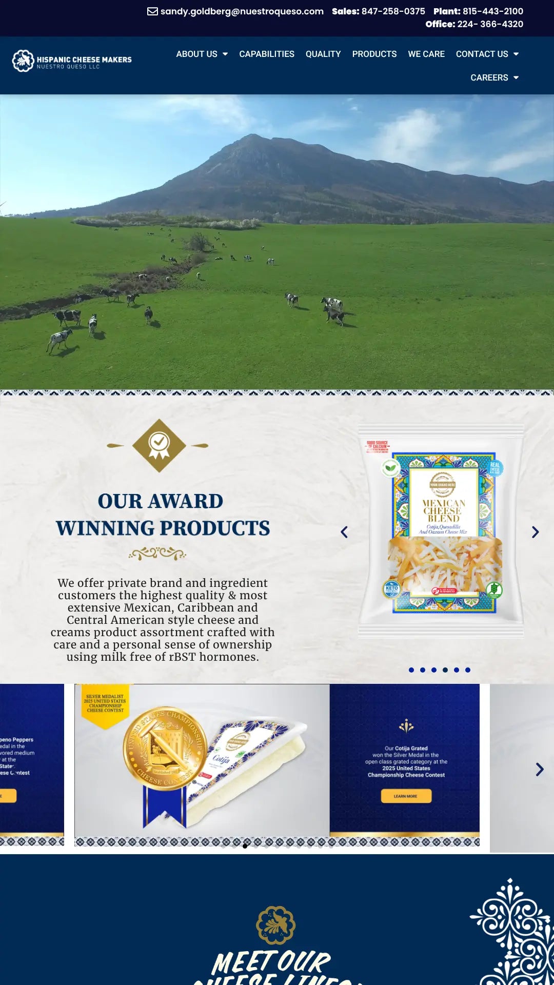 Screenshot: the Hispanic Cheese Makers website.