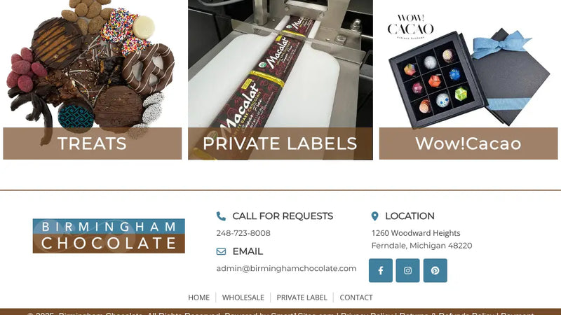 Screenshot: the Birmingham Chocolates website.
