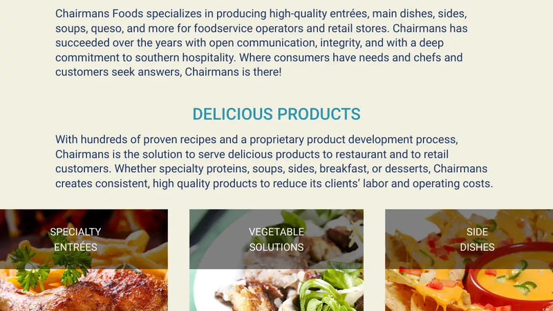 Screenshot: the Chairmans Foods website.