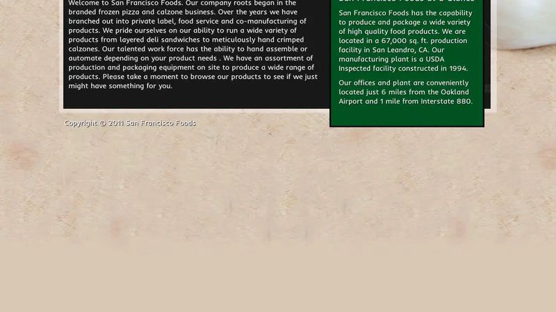 Screenshot: the San Francisco Foods, LLC website.