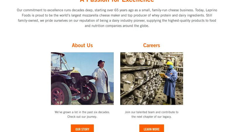Screenshot: the Leprino Foods website.