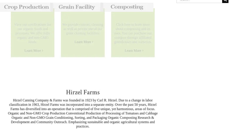 Screenshot: the Hirzel Farms website.