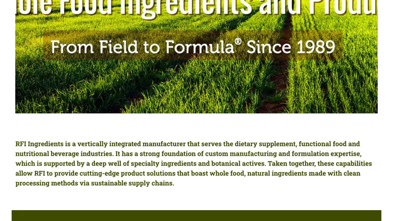 Screenshot: the RFI Ingredients website.