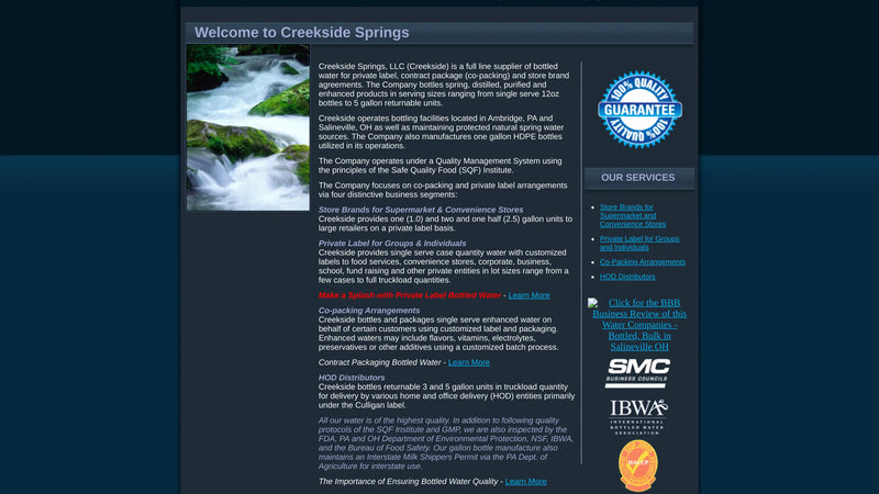 Screenshot: the Creekside Springs, LLC website.