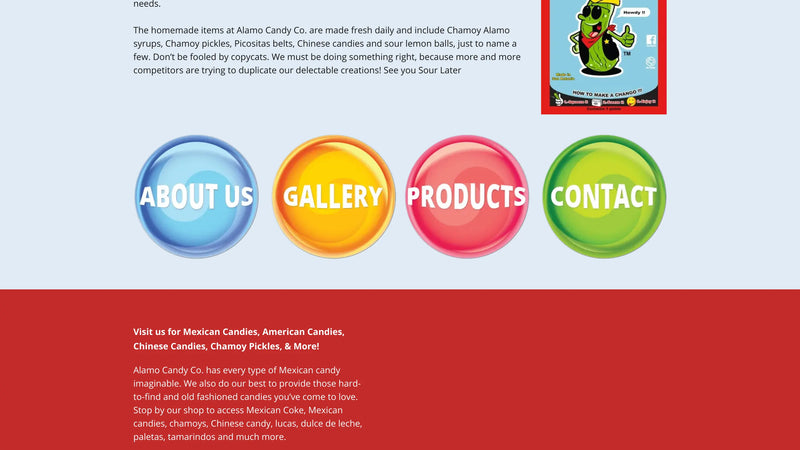 Screenshot: the Alamo Candy Co website.