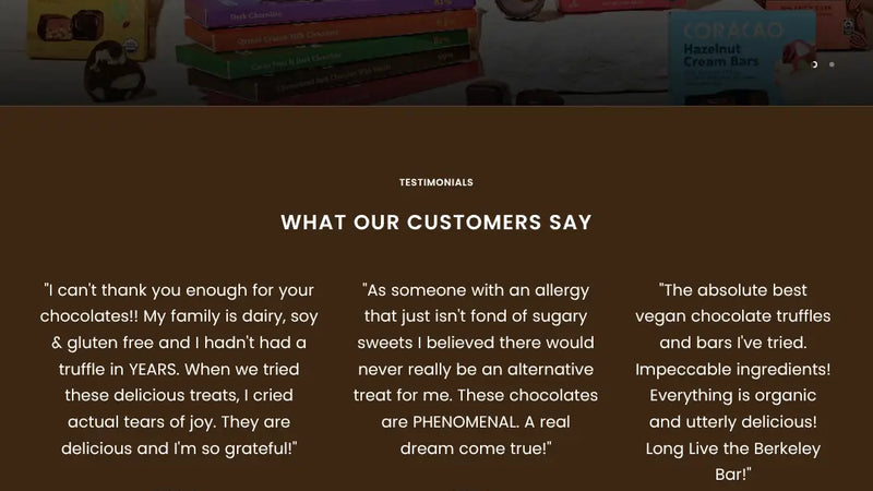 Screenshot: the Coracao Confections website.