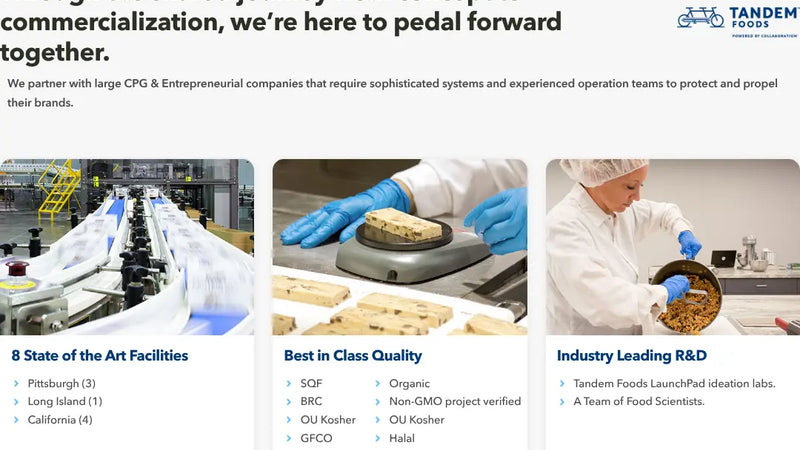 Screenshot: the Tandem Foods website.