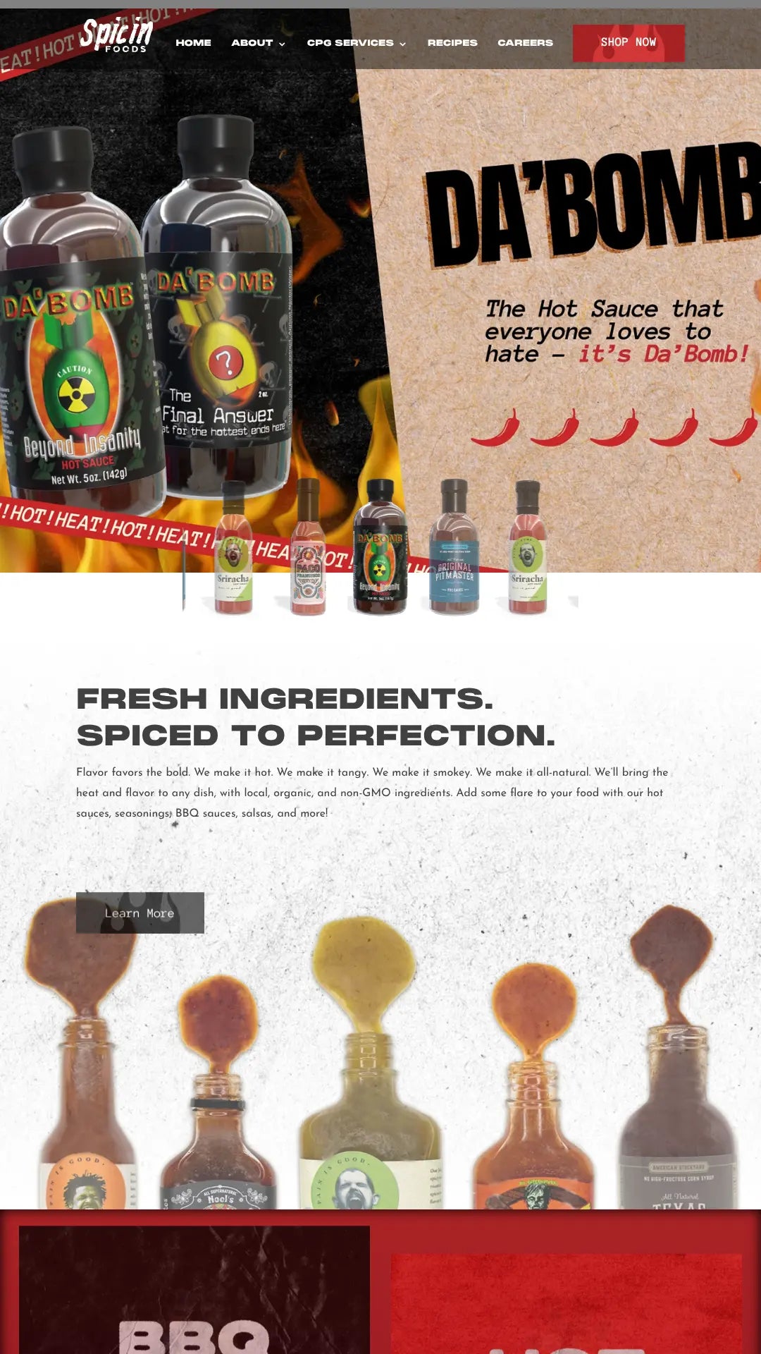 Screenshot: the Spicin Foods website.