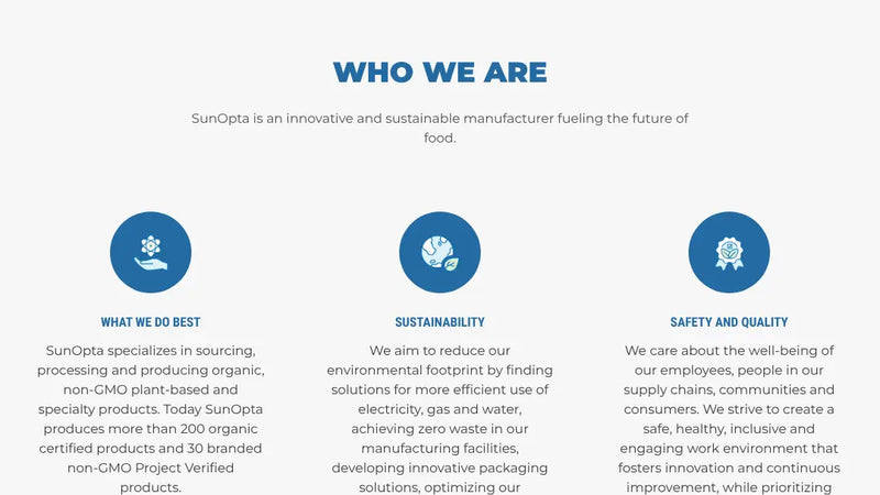 Screenshot: the SunOpta website.