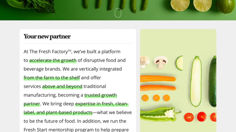 Screenshot: the The Fresh Factory website.