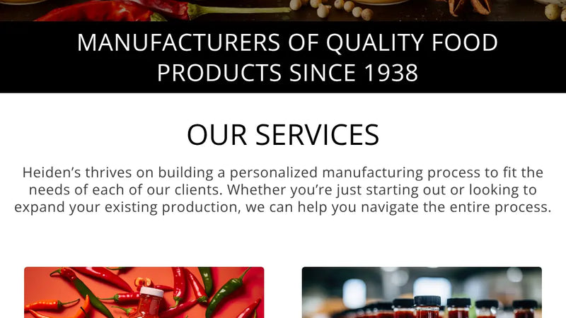 Screenshot: the Heiden's Foods website.