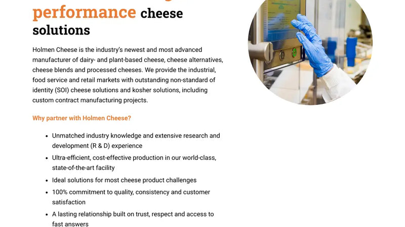 Screenshot: the Holmen Cheese LLC website.
