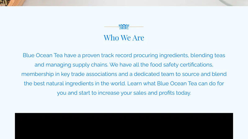 Screenshot: the Blue Ocean Tea website.