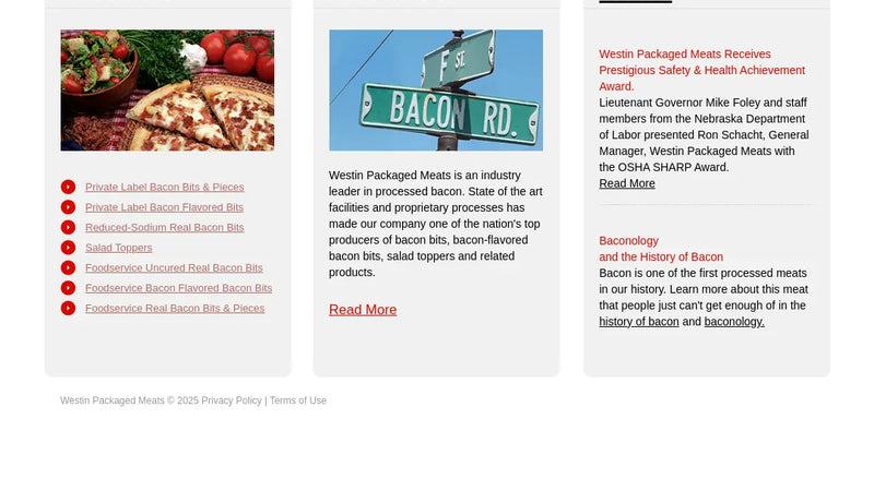 Screenshot: the Westin Packaged Meats website.