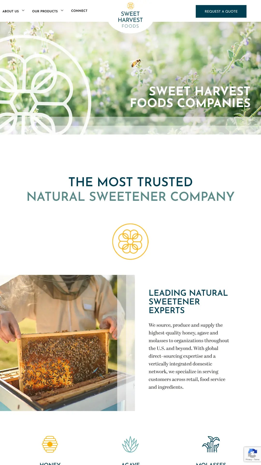 Screenshot: the Sweet Harvest Foods website.