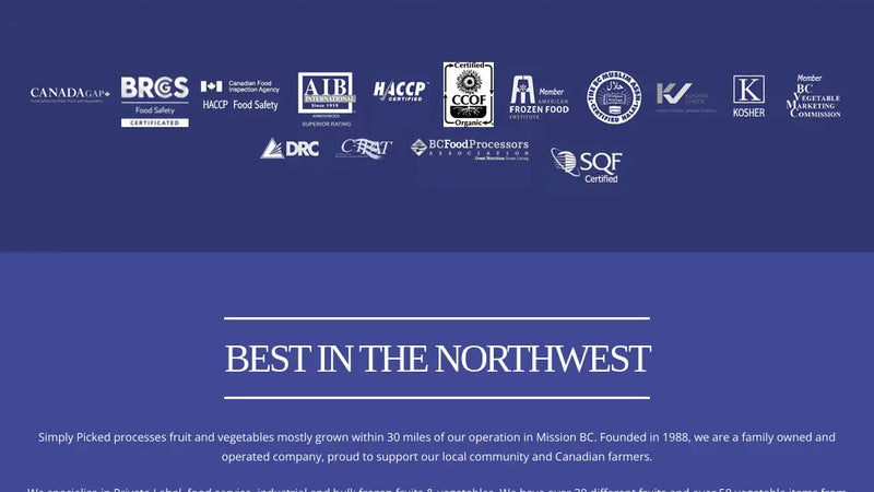 Screenshot: the B.C. Frozen Foods Ltd. website.