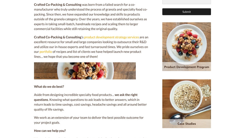 Screenshot: the Crafted Co-Packing website.