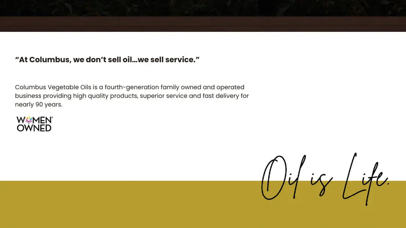 Screenshot: the Columbus Vegetable Oils website.