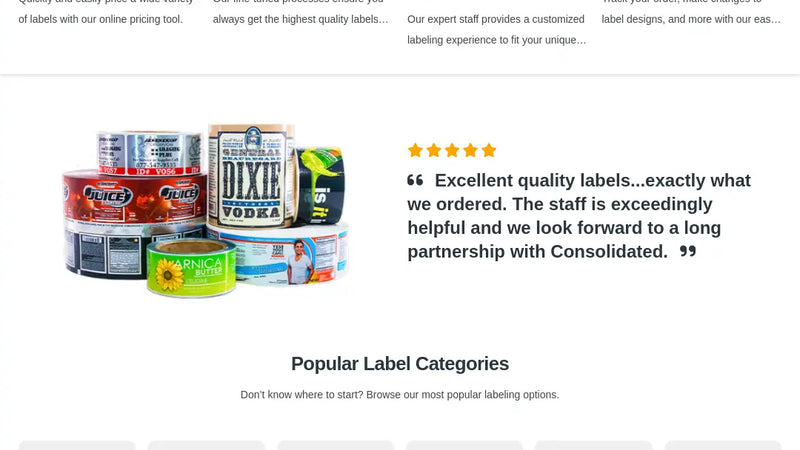 Screenshot: the Consolidated Label website.