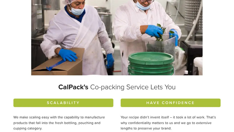 Screenshot: the Calpack Foods website.