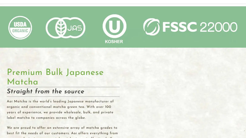 Screenshot: the Aoi Tea Company website.