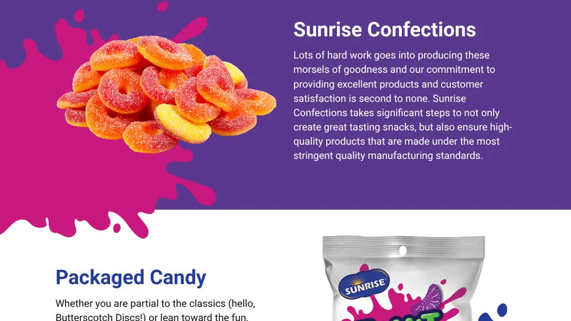 Screenshot: the Sunrise Confections website.