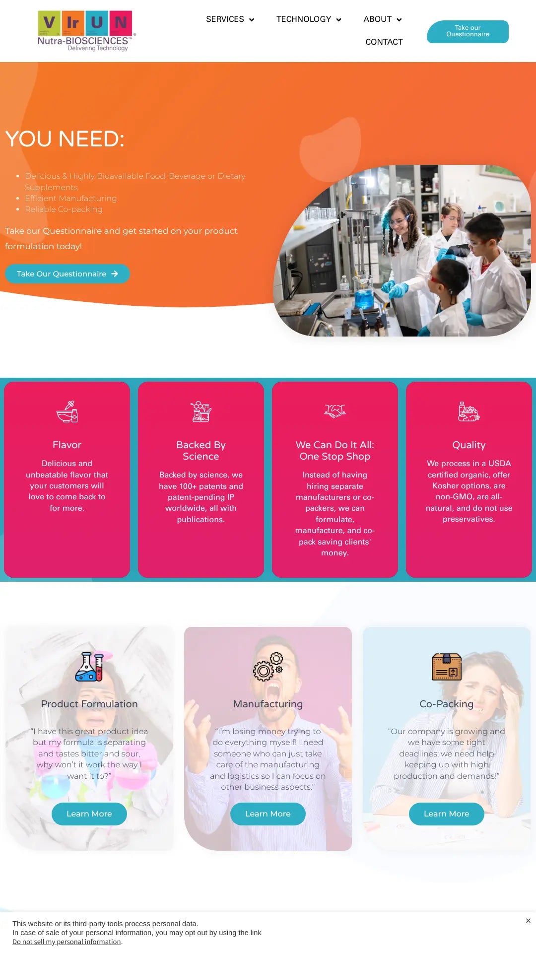Screenshot: the Virun website.