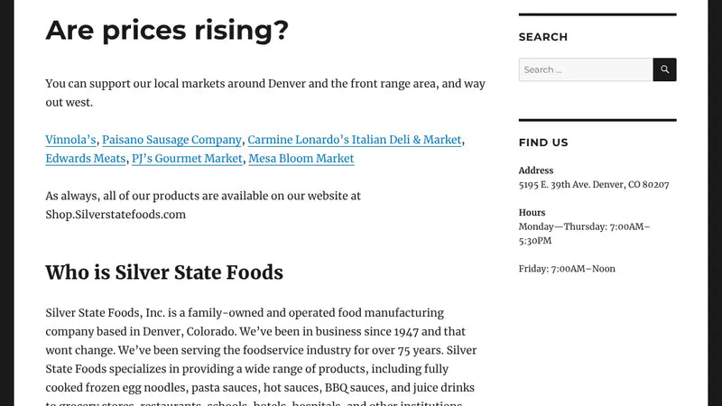 Screenshot: the Silver State Foods website.
