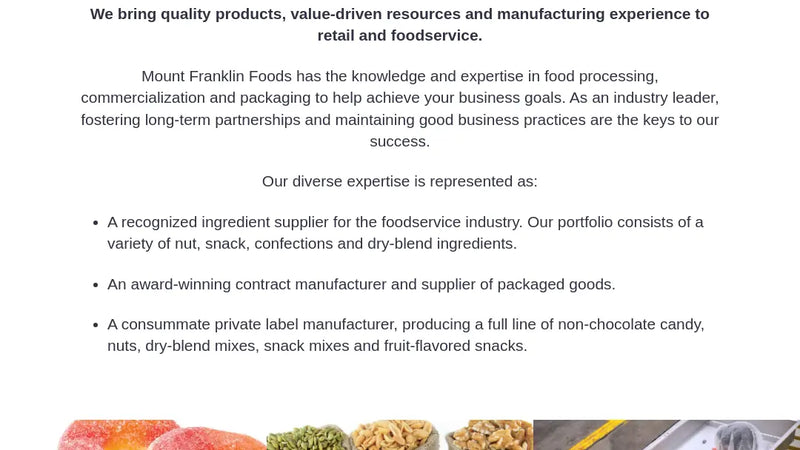 Screenshot: the Mount Franklin Foods website.