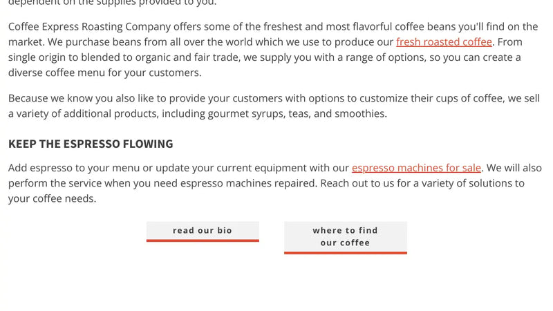 Screenshot: the Coffee Express Roasting Company website.