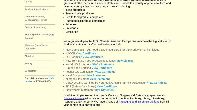 Screenshot: the Growers Cooperative Grape Juice Co website.