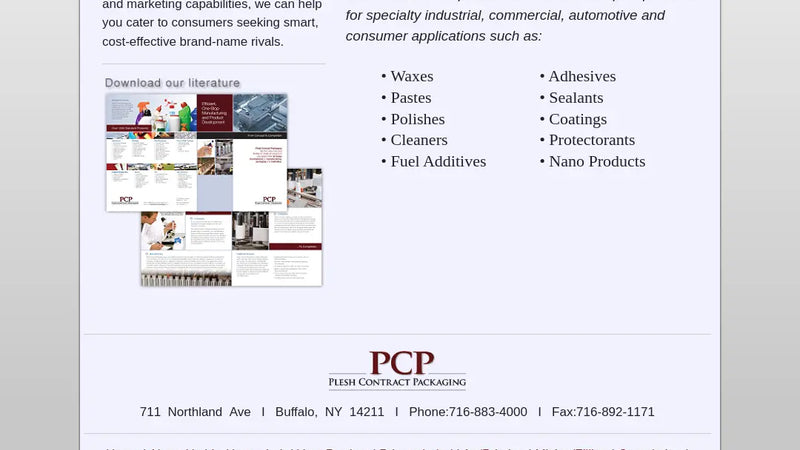 Screenshot: the Plesh Contract Packaging website.