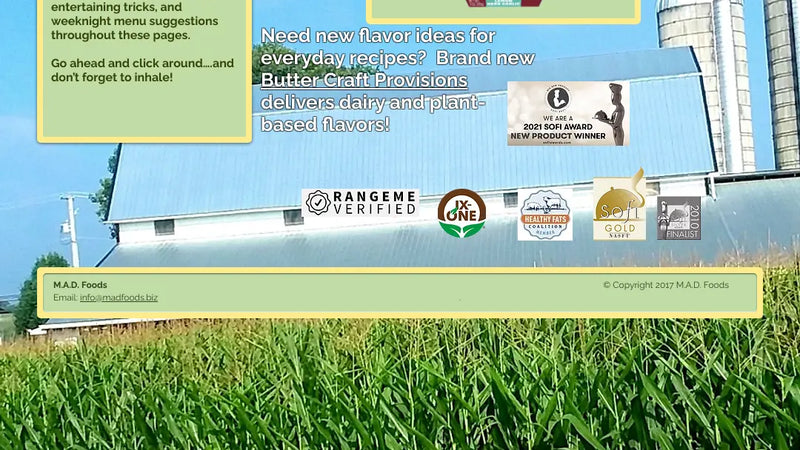 Screenshot: the M.A.D. Foods Inc. website.