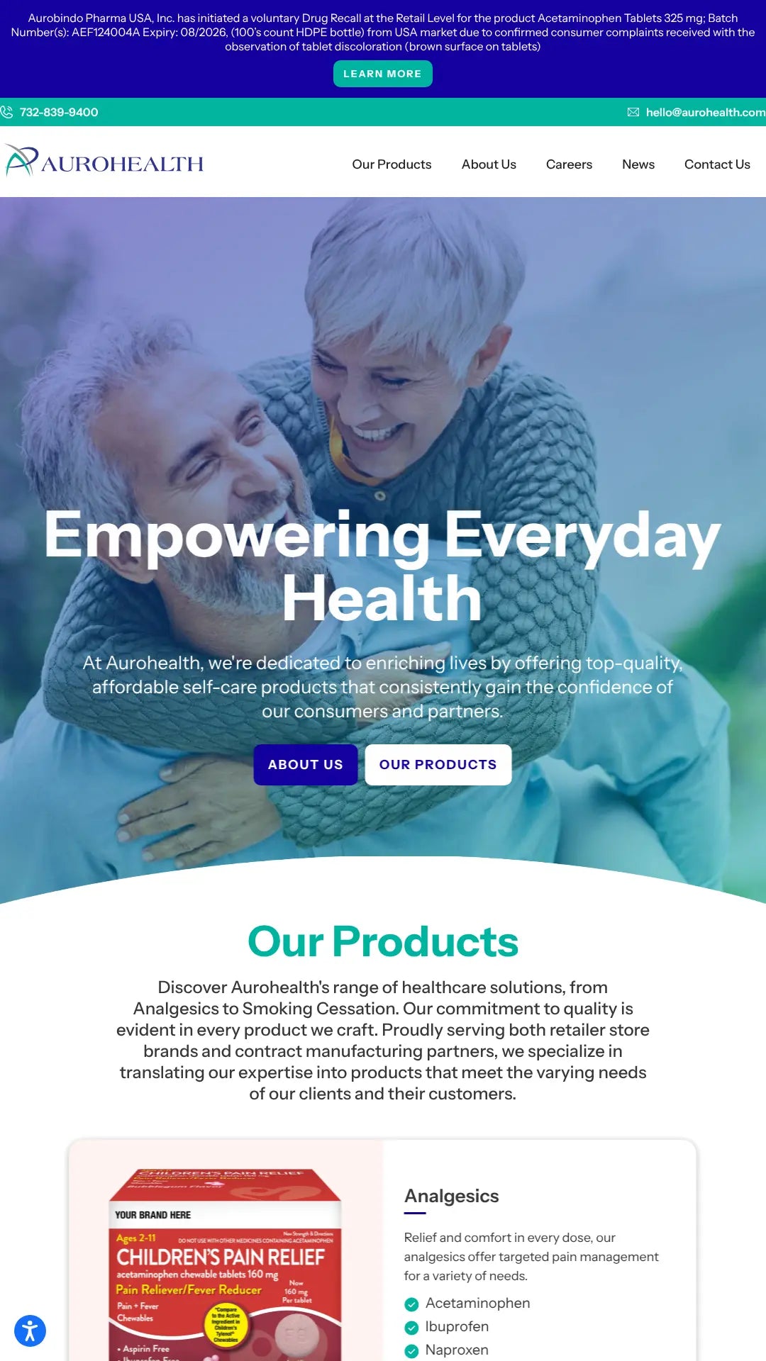 Screenshot: the AuroHealth website.