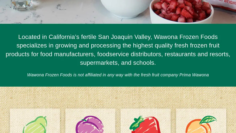 Screenshot: the Wawona Frozen Foods website.