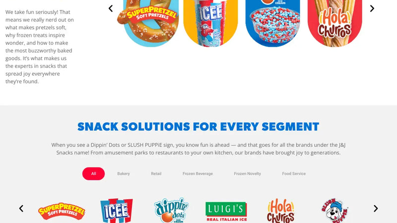 Screenshot: the J&J Snack Foods website.