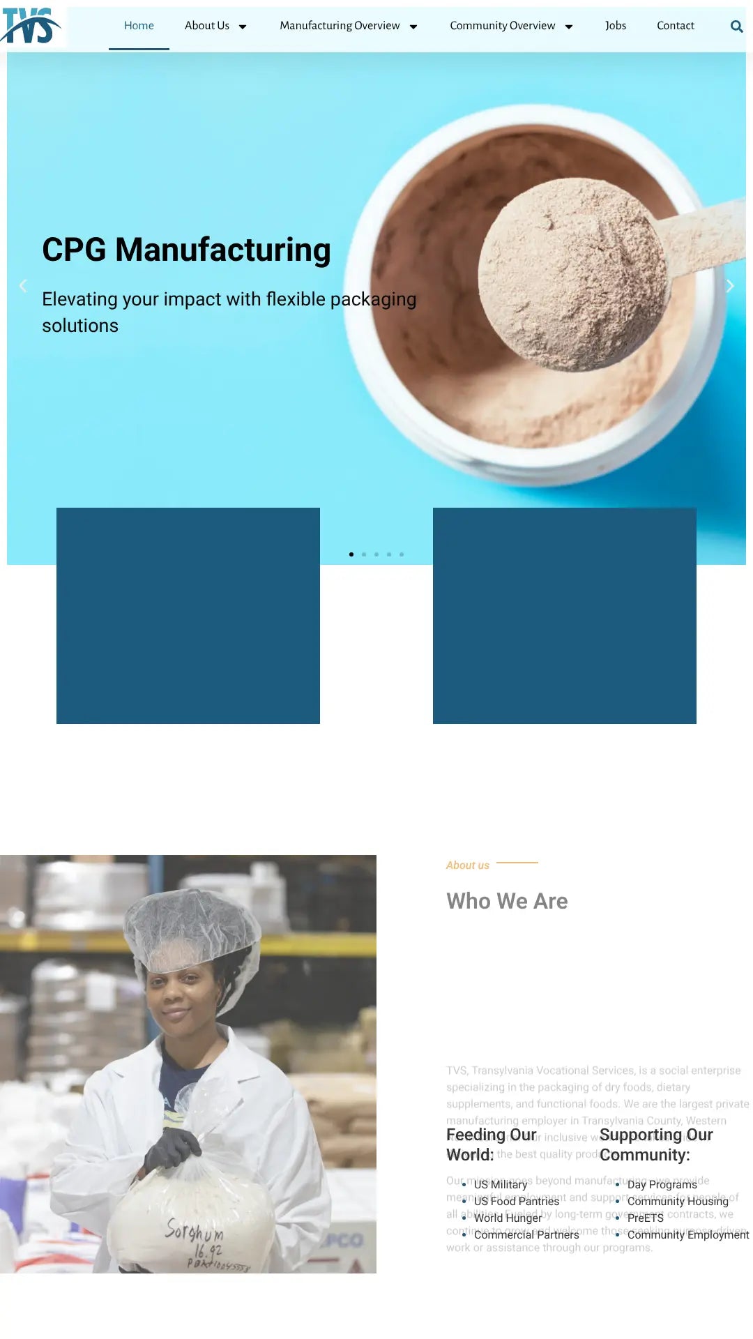 Screenshot: the TVS (Transylvania Vocational Services) website.