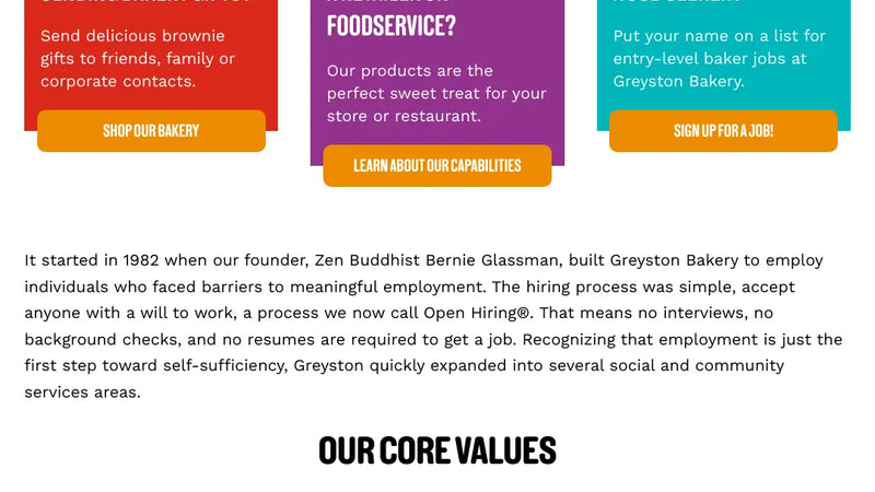 Screenshot: the Greyston Bakery website.
