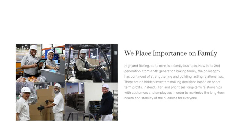 Screenshot: the Highland Baking Company website.