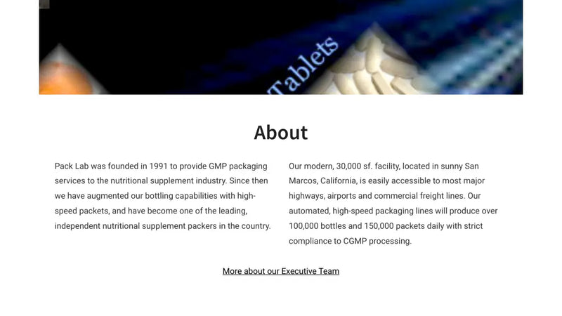 Screenshot: the Pack Lab website.