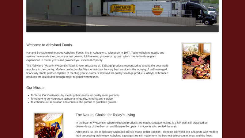 Screenshot: the Abbyland Foods Inc. website.