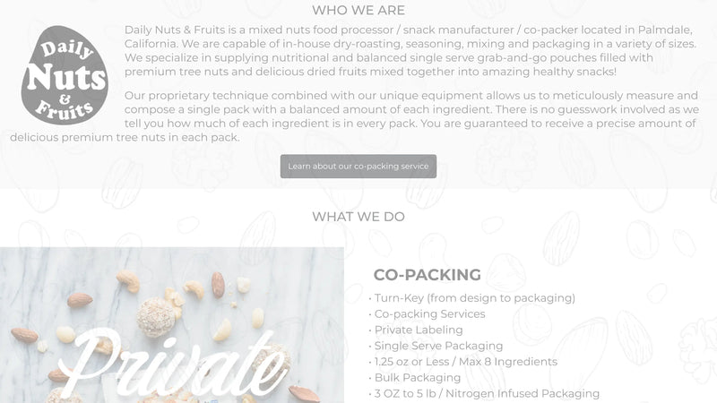 Screenshot: the Daily Nuts and Fruits Inc. website.