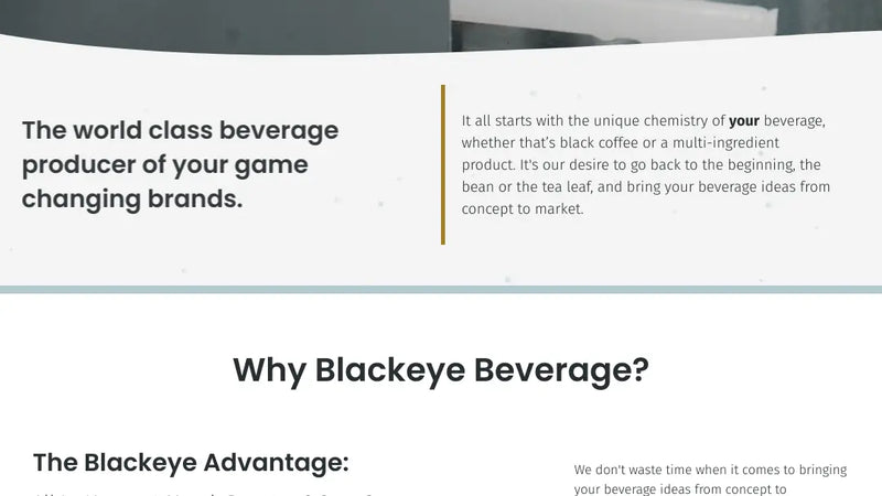 Screenshot: the Black Eye Beverage website.