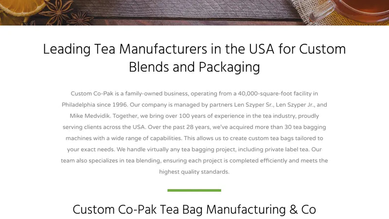 Screenshot: the Custom Co-Pak website.