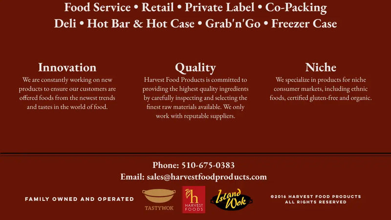 Screenshot: the Harvest Food Products website.