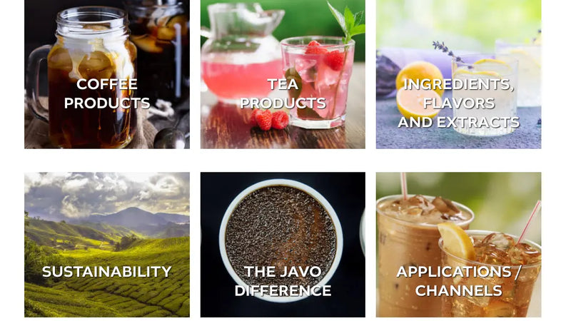 Screenshot: the Javo Beverage Company website.