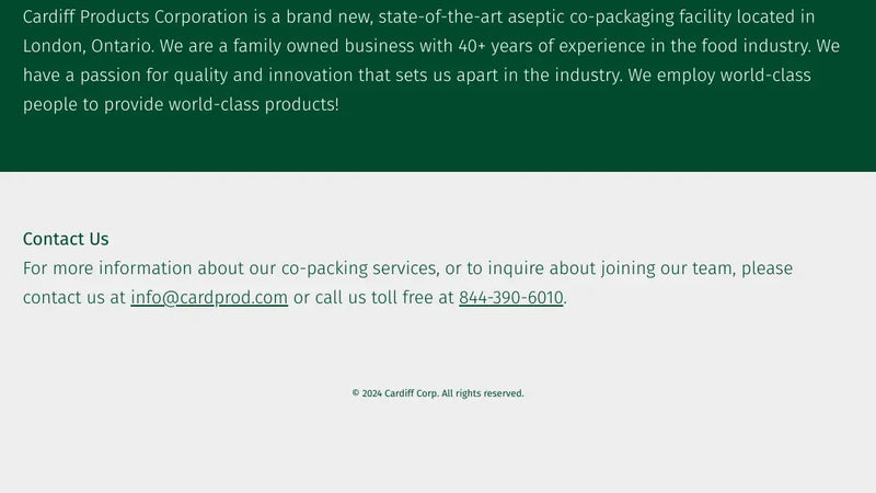 Screenshot: the Cardiff Products Corporation website.