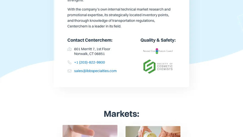 Screenshot: the Centerchem website.