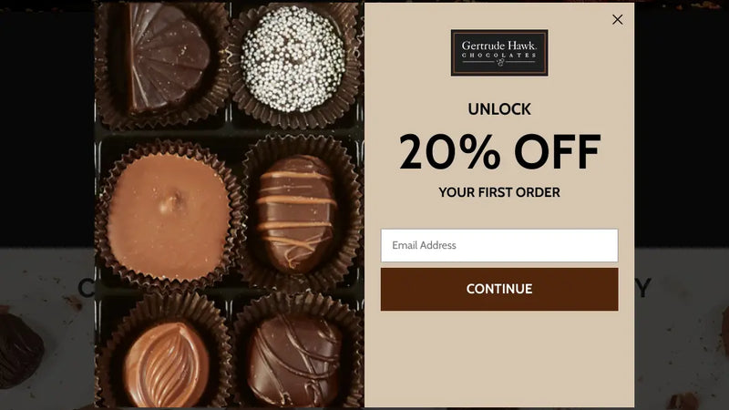 Screenshot: the Gertrude Hawk Chocolates website.