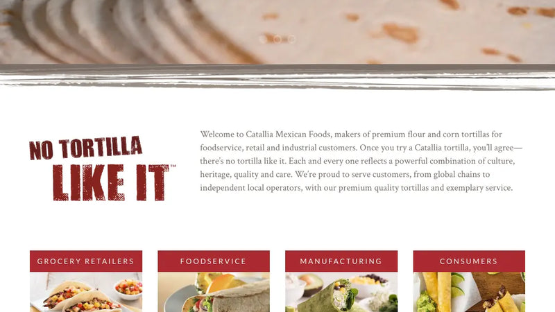 Screenshot: the Catallia Mexican Foods website.